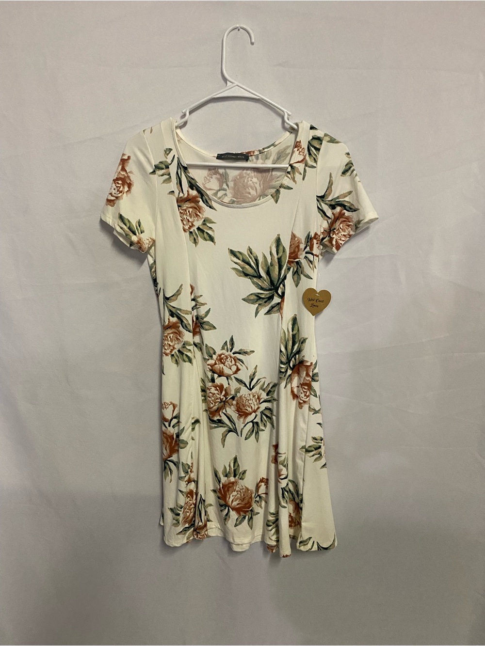 West Coast Love Floral Scoop Neck Short Sleeve Dress - Cream with Rust Floral
